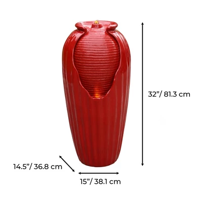 Teamson Home Indoor/Outdoor Contemporary Vase Water Fountain With LED Lights, Red 3 Teamson Home Indoor/Outdoor Contemporary Vase Water Fountain With LED Lights, Red - Image 3