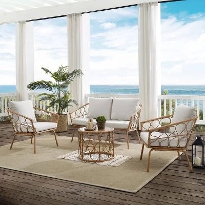 Juniper 4pc Outdoor Wicker Conversation Set - Cream/Natural -Crosley 1 Juniper 4pc Outdoor Wicker Conversation Set - Cream/Natural -Crosley