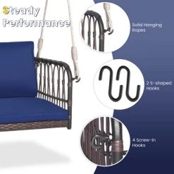 Costway Porch Swing Chair Rattan Woven Hanging Bench Seat With Cushions Hooks Balcony Navy 15 Costway Porch Swing Chair Rattan Woven Hanging Bench Seat With Cushions Hooks Balcony Navy -Quality Garden Outdoor Store GUEST 34483948 a3c4 44f1 a118 b647229754d3