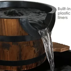 Sunnydaze Decor Sunnydaze 30"H Electric Wood Rustic Farmhouse Style 3-Tier Barrel Outdoor Water Fountain -Quality Garden Outdoor Store GUEST 347c2647 9d30 4e92 ace0 cd593b842647