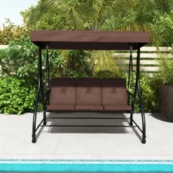 Costway 3-Seat Outdoor Converting Patio Swing Glider Adjustable Canopy Porch Swing Coffee/Black/Red -Quality Garden Outdoor Store GUEST 34d1ccf4 721e 4632 8711 d9441ea20a09