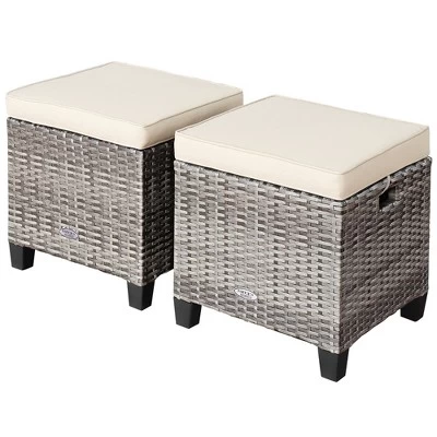 Costway 2PCS Patio Rattan Cushioned Ottoman Seat Foot Rest Table 9 Costway 2PCS Patio Rattan Cushioned Ottoman Seat Foot Rest Table - Image 9