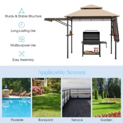 Tangkula 13.5'x 4'Patio BBQ Grill Gazebo Side Awnings Shelves 2-Tier Canopy Outdoor -Quality Garden Outdoor Store GUEST 3666a4fb 56c1 40c5 8db1 d9ffa9d1c25c