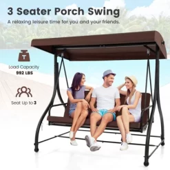 Costway 3-Seat Outdoor Converting Patio Swing Glider Adjustable Canopy Porch Swing Coffee/Black/Red -Quality Garden Outdoor Store GUEST 373c9844 c9c2 4b96 a82f 66e67820ebec