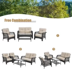 Costway 4PCS Patio Wicker Furniture Set Loveseat Sofa Coffee Table W/ Cushion -Quality Garden Outdoor Store GUEST 375abd90 eb50 4c20 a9bd 5e9ad92f127a