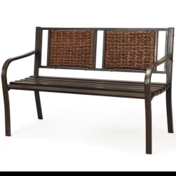 Costway Patio Garden Bench Steel Frame Rattan Backrest Park Yard Outdoor Porch Furniture -Quality Garden Outdoor Store GUEST 37ad9ac4 acb5 49ad a389 16107cc14b58