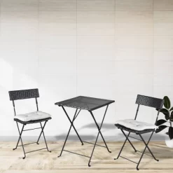 3pc Wicker Folding Outdoor Bistro Set With Cushions - Black/Beige - GODEER -Quality Garden Outdoor Store GUEST 3874b838 95e5 4467 8697 eac9eb80f53d