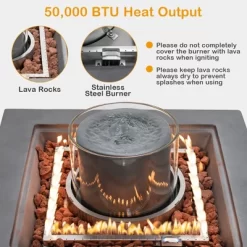 Costway 28'' Patio Fountain Fire Pit Table 50,000 BTU Square Propane Fire Pit WithPVC Cover -Quality Garden Outdoor Store GUEST 393d4aae 43af 4fc3 b916 7d43462b7ca5