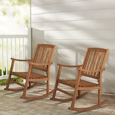 Perry Classic Slat-Back Acacia Wood Patio Outdoor Rocking Chair - JONATHAN Y 2 Perry Classic Slat-Back Acacia Wood Patio Outdoor Rocking Chair - JONATHAN Y - Image 2