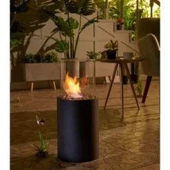 8.25"x19.25" Ventless Smokeless Glass & Black Metal Column Tabletop Fire Pit - Danya B.