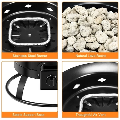 Costway Portable Fire Pit Outdoor 58,000 BTU Propane Patio Lava Rocks Camping Events 3 Costway Portable Fire Pit Outdoor 58,000 BTU Propane Patio Lava Rocks Camping Events - Image 3