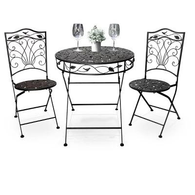 3pc Iron Garden Bistro Set With Leaf Design Brown - Alpine Corporation 5 3pc Iron Garden Bistro Set With Leaf Design Brown - Alpine Corporation - Image 5