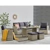 Barton 6 PCS Patio Dining Set Rattan Wicker Set With Wood Grain Top Table, Grey