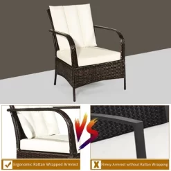 Costway 3 PCS Patio Rattan Furniture Set Coffee Table & 2 Rattan Chair W/White Cushions -Quality Garden Outdoor Store GUEST 3a38a64c d0a2 4a0b a840 af4d681a76da
