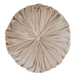 14" Round Velvet Pintucked Poly Filled Throw Pillow Natural - Saro Lifestyle