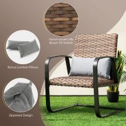 Costway 3 PCS Patio Rattan Furniture Bistro Set C-Spring Chair Padded Seat & Back Pillow -Quality Garden Outdoor Store GUEST 3aea6c7f 5a35 455f b533 77a3c1e99f93
