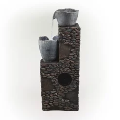 42" Resin Outdoor 4-Tier Stone Bowl Fountain With LED Lights Gray - Alpine Corporation -Quality Garden Outdoor Store GUEST 3b012840 c739 4764 b913 bd49aabf9c1d