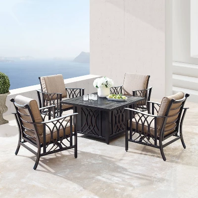 5pc Set With 42" Square Outdoor Aluminum Fire Table & 4 Deep Seating Chairs - Oakland Living 1 5pc Set With 42" Square Outdoor Aluminum Fire Table & 4 Deep Seating Chairs - Oakland Living