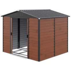 Outsunny 94.5" X 81" Outdoor Storage Shed, Galvanized Steel Metal Garden Shed With Double Sliding Lockable Door, Floor Frame, Vents, Teak -Quality Garden Outdoor Store GUEST 3dacf03b 317e 4e66 8f84 40d1fb8c5048