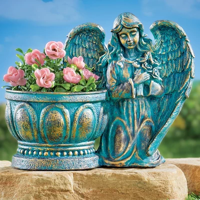 Collections Etc Hand-Painted Praying Angel Copper Style Planter 1 Collections Etc Hand-Painted Praying Angel Copper Style Planter
