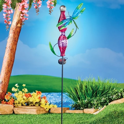 Collections Etc Solar Powered Glass Dragonfly Outdoor Garden Stake 2 Collections Etc Solar Powered Glass Dragonfly Outdoor Garden Stake - Image 2