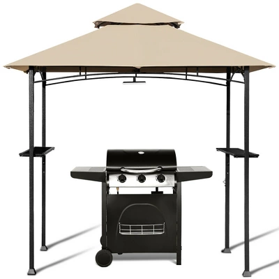 Costway 8' X 5' Outdoor Patio Barbecue Grill Gazebo W/ LED Lights 2-Tier Canopy Top Tan 9 Costway 8' X 5' Outdoor Patio Barbecue Grill Gazebo W/ LED Lights 2-Tier Canopy Top Tan - Image 9