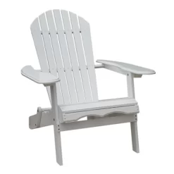 Northbeam Outdoor Portable Foldable Wooden Adirondack Deck Lounge Chair, White, 2 Pack & Merry Products Acacia Hardwood Flat Folding Side Table, White