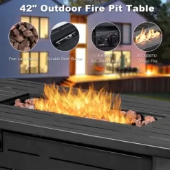 Tangkula 9 PCS Rattan Dinning Set Wicker Sofa W/Propane Gas Fire Pit 60,000 Btu Heater -Quality Garden Outdoor Store GUEST 3fc21363 167b 44b8 b86a 2eb3c8262646