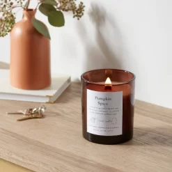 Clear Colored Glass With Woodwick And Brass Metal Inset Lid Pumpkin Spice - Threshold™