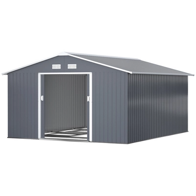 Outsunny 11' X 13' Metal Storage Shed Garden Tool House With Double Sliding Doors, 4 Air Vents For Backyard, Patio, Lawn Dark Gray 3 Outsunny 11' X 13' Metal Storage Shed Garden Tool House With Double Sliding Doors, 4 Air Vents For Backyard, Patio, Lawn Dark Gray - Image 3