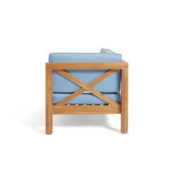 2pc Brava Outdoor Acacia Wood Right Arm Loveseat & Coffee Table With Cushion Teak/Blue - Christopher Knight Home -Quality Garden Outdoor Store GUEST 4223d632 4b80 4b78 b7a2 646893c0be6e