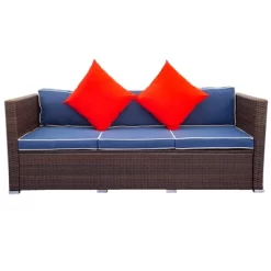 3pc Wicker Patio Sectional Seating Set With Cushions - Brown/Blue - GODEER -Quality Garden Outdoor Store GUEST 42515231 9695 4700 9f18 35885f865c0b