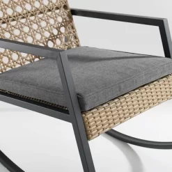 Komodo Modern Boho Faux Rattan & Metal Outdoor Rocking Chair With Cushion - Brown/Gray - Saracina Home -Quality Garden Outdoor Store GUEST 4268a33a 53bd 49e0 b7a4 c9883457bf9f