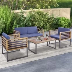 Costway 4pcs Patio Acacia Wood Chair Table Loveseat Cushioned Furniture Set Outdoor Navy -Quality Garden Outdoor Store GUEST 433a9d9d e3b5 41fb b25f 66d6753ae6a1