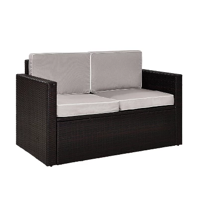 Palm Harbor Outdoor Wicker Loveseat In Brown With Gray Cushions - Crosley 1 Palm Harbor Outdoor Wicker Loveseat In Brown With Gray Cushions - Crosley