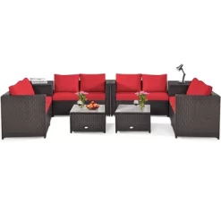 Costway 8PCS Outdoor Patio Rattan Furniture Set Cushioned Loveseat Storage Table RedNavy -Quality Garden Outdoor Store GUEST 469b48c2 59e8 49e6 a695 29d07fff69dc