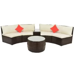 4pc Wicker Half-Moon Patio Set With Cushions - Brown/Beige - GODEER 37 4pc Wicker Half-Moon Patio Set With Cushions - Brown/Beige - GODEER -Quality Garden Outdoor Store GUEST 46a64637 dce4 47d2 b4ee 4c6d47880139