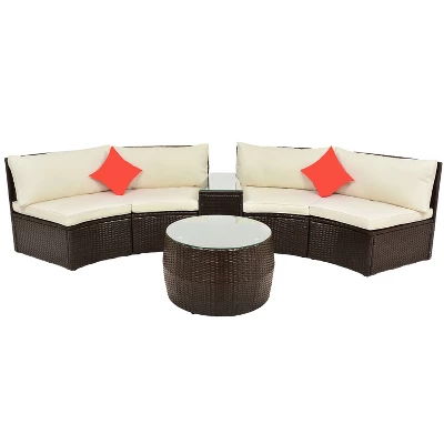 4pc Wicker Half-Moon Patio Set With Cushions - Brown/Beige - GODEER 19 4pc Wicker Half-Moon Patio Set With Cushions - Brown/Beige - GODEER - Image 19