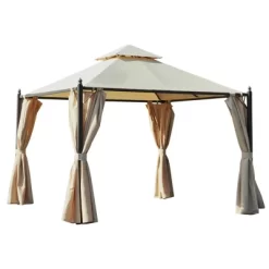 Outsunny 10' X 10' Steel Outdoor Patio Gazebo With Polyester Privacy Curtains, Two-Tier Roof For Air, & Large Design -Quality Garden Outdoor Store GUEST 46e3b352 a24d 4ef4 bf8f b6a964123639