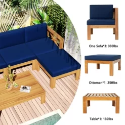 Outdoor Patio Wooden 5 Pieces Modular Sofa Set With Cushions - ModernLuxe -Quality Garden Outdoor Store GUEST 480e7180 6b71 49e5 9e1b 0592712ac6cb