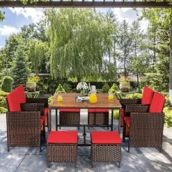Costway 9PCS Patio Rattan Dining Set Cushioned Chairs Ottoman Wood Table Top WhiteRed 15 Costway 9PCS Patio Rattan Dining Set Cushioned Chairs Ottoman Wood Table Top WhiteRed -Quality Garden Outdoor Store GUEST 487da5d2 80e4 4ce2 935c c86d74c47897