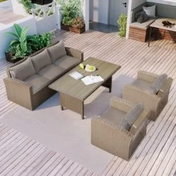 4pc Outdoor Wicker Conversation Set With Cushions - Gray - GODEER -Quality Garden Outdoor Store GUEST 4973a5a9 d9e7 450c 8d11 005808abce88