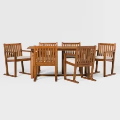 Saracina Home 7pc Modern Slatted Acacia Outdoor Dining Set With Trapezoid Legs -Quality Garden Outdoor Store GUEST 4a9c5be8 f083 42b7 b2bc 555b83314b2e