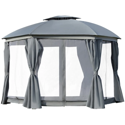 Outsunny 12' X 12' Round Outdoor Gazebo, Patio Dome Gazebo Canopy Shelter With Double Roof, Netting Sidewalls And Curtains, Zippered Doors, Strong Steel Frame 7 Outsunny 12' X 12' Round Outdoor Gazebo, Patio Dome Gazebo Canopy Shelter With Double Roof, Netting Sidewalls And Curtains, Zippered Doors, Strong Steel Frame - Image 7