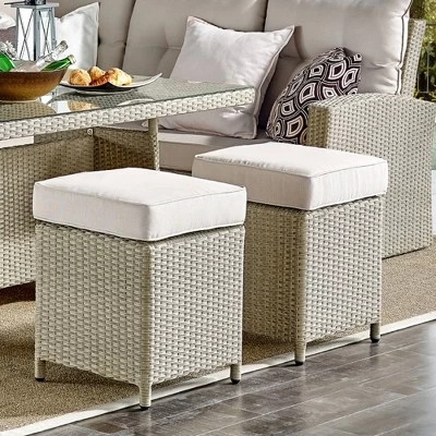 2pk All-Weather Wicker Canaan Outdoor Square Stools With Cushions Brown - Alaterre Furniture 1 2pk All-Weather Wicker Canaan Outdoor Square Stools With Cushions Brown - Alaterre Furniture