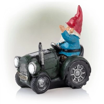 10" Polyresin Solar Tractor Riding Gnome With LED Lights Green - Alpine Corporation 2 10" Polyresin Solar Tractor Riding Gnome With LED Lights Green - Alpine Corporation - Image 2