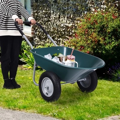 Costway 2 Tire Wheelbarrow Cart Heavy-duty Dolly Utility Cart Green 2 Costway 2 Tire Wheelbarrow Cart Heavy-duty Dolly Utility Cart Green - Image 2