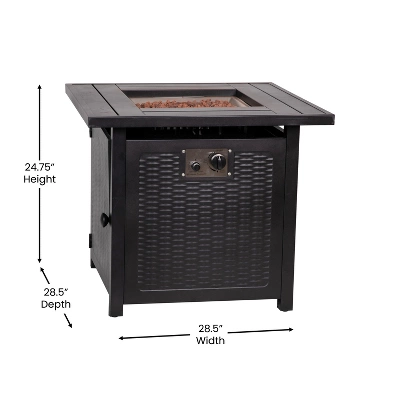 Flash Furniture Outdoor 50,000 BTU Black 28"Square Metal Fire Pit Table With Lid And Lava Rock 9 Flash Furniture Outdoor 50,000 BTU Black 28"Square Metal Fire Pit Table With Lid And Lava Rock - Image 9