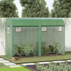 Outsunny 10' X 3' X 7' Tunnel Greenhouse Outdoor Walk-In Hot House With Roll-up Windows And Zippered Door, Steel Frame, PE Cover, Green
