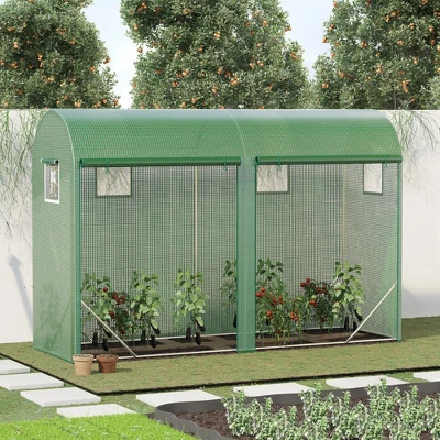 Outsunny 10' X 3' X 7' Tunnel Greenhouse Outdoor Walk-In Hot House With Roll-up Windows And Zippered Door, Steel Frame, PE Cover, Green 1 Outsunny 10' X 3' X 7' Tunnel Greenhouse Outdoor Walk-In Hot House With Roll-up Windows And Zippered Door, Steel Frame, PE Cover, Green